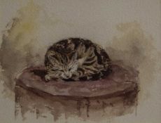 John Louis Petit (1801-1868) A sleeping tabby cat, pencil and watercolour, 18.5 x 24cm Provenance: