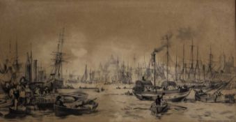 William Parrott (1813-1869) The Pool, looking toward London Bridge, lithograph, 21.5 x 42cm