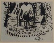After Pablo Picasso Etude pour la Baigneuse du dejeuner sur l'Herbe, print in monochrome, 17 x 21.