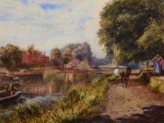 Charles Richardson (1829-1908) River view with figures, perhaps The Thames, watercolour, 25 x 33cm