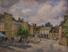 C. H. Bagnoli (20th century) A town square with figures, signed, oil on canvas, 38 x 49.5cm