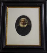 After Rembrandt van Rijn Portrait of Aechje Claesdr, overpainted print in colours, 22.5 x 17.5cm (