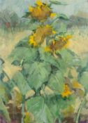 British School (20th Century), Sunflowers, oil on paper, unsigned, mount aperture 70 x 50cm Qty: 1