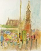 Nina Carroll (1932-1990) Flower Market, Amsterdam, signed, indistinctly inscribed with title, ink