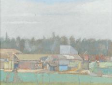 Andrew Pringle (b.1955), Chediston Hall Farm, 1998, oil on board, title, date and numerous other