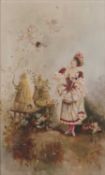 A * S * (late 19th century) An elegant lady admiring three cherubs above her beehives, signed with