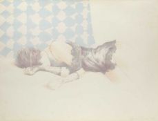 Adrian George (1944-2021), Sleeping girl with gloves, 1982, lithograph in colours, signed and