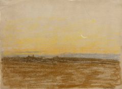 Frank Short (1857-1945) Sunset, signed, pastel, 21.5 x 29cm; another - coastal view with breakwater,