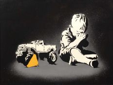 Mantis (b.1974) Youth Clamped, 2010 acrylic spray paint on board signed, titled, dated and inscribed