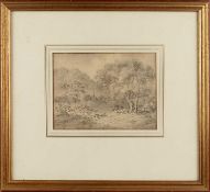Circle of Thomas Monro (1759-1833) A woodland clearing with pool, pen, ink and watercolour en