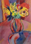 Chris Roberts (20th century) Still life, a vase of mixed flowers, signed, mixed media, 52.5 x 36.