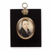 English School (19th century) A miniature oval portrait of a gentleman, inscribed to the remains