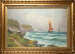 Ronald Ray (20th century) A coastal bay with sailing craft, signed, gouache, 54 x 82cm; and