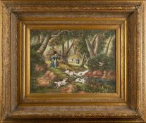 Manner of Samuel Howitt Woodcock shooting in woodland, oil on canvas, 29 x 39.5cm