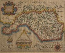 William Hole after Christopher Saxton 'Glamorgan', engraving, hand-coloured, 27 x 34cm, mounted
