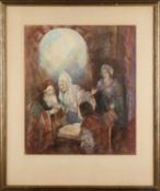 Miss A. M. Hewitt (exh 1900-1903) The reading, signed, mixed media, 49 x 42cm
