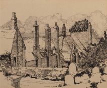 Tom Foster (20th century) 'Ewelme', pen and ink, 21 x 26.5cm; three further watercolours by or