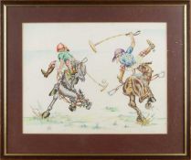 20th century School The polo match, indistinctly signed, pen, ink and watercolour caricature, 22 x