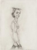 British School (late 20th century), Standing Woman, etching on thin wove paper, initialled ‘NH’ and
