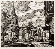 German School, Herforder Münster, 1975, woodcut, indistinctly signed, titled, dated and numbered 1/