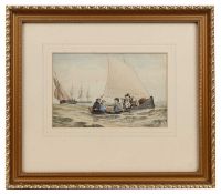 Joe Carey (19th century) A party of well-dressed figures in a boat at sea, with further shipping