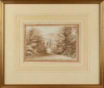 English School (19th century) 'Wandle Grove, Mitcham, Surrey', sepia pen and ink, 18 x 26cm, and