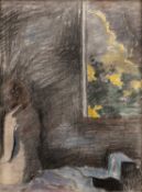 Henry Inlander (1925-1983), Nude and Dog in Interior, mixed media on paper, 49.5 x 37.5cm