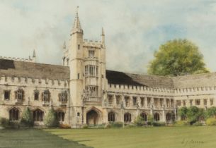 After Ken Messer Magdalen College quad, pencil signed and no. 14/350, print in colours, 28 x 41cm;