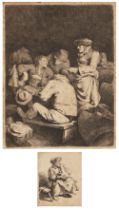 Cornelis Bega (1620/32-1664) The Old Hostess, etching, 18 x 14 cm; and another mounted on the same