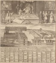 George Vertue 'The Oxford Almanack for the Year of our Lord God MDCCXLIV', engraving, 52 x 46cm; and