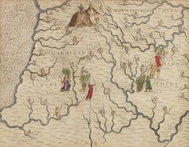 A 17th century engraved map of Cardiganshire, Montgomeryshire and Radnorshire, from Michael