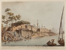 After Luigi Mayer The town of Foua on the Banks of the Nile, aquatint, hand coloured, pub. by R.