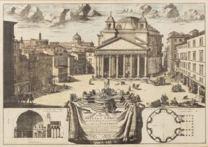 After Alessandro Specchi 'Piazza e Tempio di Santa Maria della Rotonda...', engraving in colours (