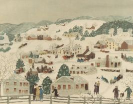 After Will Moses Farmsteads and towns in the four seasons, coloured prints (a set of four), 27.5 x