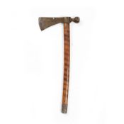 A 19th century Plains Indian, North American, Pipe Tomahawk, the brass head with foliate engraving