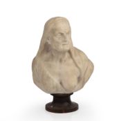 A 19th century marble head and shoulder bust of an aged lady 23cm wide 31cm high