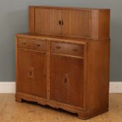 Fyne Ladye Sideboard oak, with tambour top above drawers and cupboard doors with label to the inside
