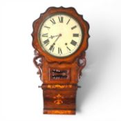 A Victorian walnut cased drop dial wall clock, having a twelve inch dial and eight day movement
