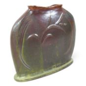 A brown glazed Studio pottery stoneware vase, of flattened shape, 25cm high