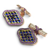 A pair of modern Russian design silver gilt, enamelled and gem set cufflinks, 2.5cm wide (2)