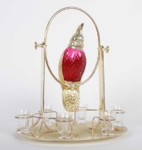 A silver plated decanter set, in the form of a bird on a perch H:42cm W:36cm D:28cm