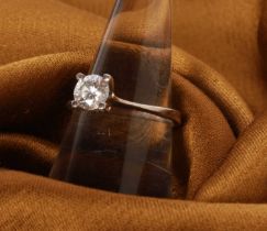An 18 carat white gold diamond solitaire ring, approximately 0.75 carats, size L/M, 3.3g