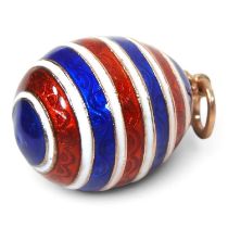 A 14ct gold enamelled pendant, in the style of a Faberge egg, with concentric coloured bands, 12.5g,