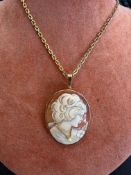 Jewellery : 9ct Gold cased Cameo boach/pendant with clearly marked 9ct Gold chain