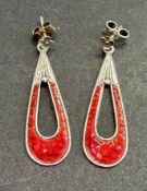 Jewellery : Pair of Silver and enamel Danish earrings by Meka