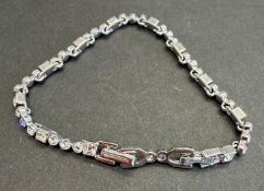Jewellery : Genuine Swarovski white metal bracelet with round and square fine crystals 12.6g