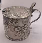 Silver mustard/preserve pot, floral design London Hallmarks TD IW markers mark