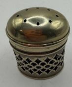 White Metal silver plated pepper shaker with blue inset 47mm x 33mm