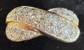 Jewllery : 9ct GOLD ring twisted design with diamond chips 6g size O