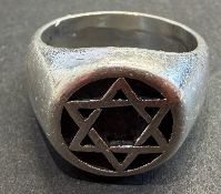 Jewellery : Heavy Star of David Silver ring 13.9g size R